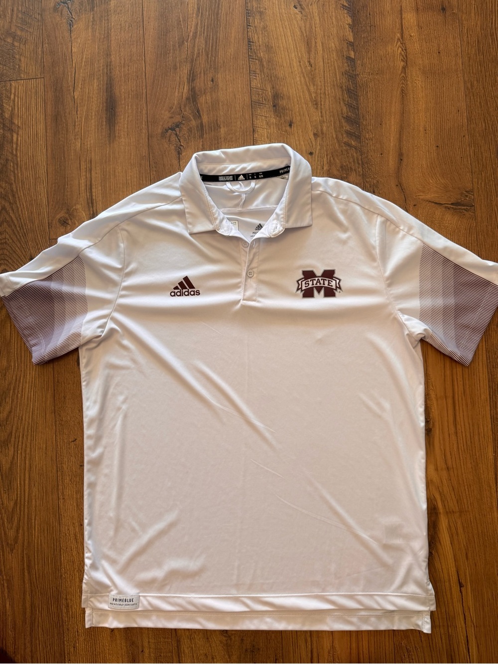 adidas White Polo with Maroon Mississippi State Logo